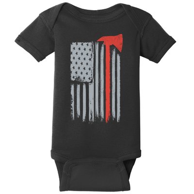 Firefighter Red Axe Vintage American Flag Baby Bodysuit