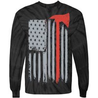 Firefighter Red Axe Vintage American Flag Tie-Dye Long Sleeve Shirt