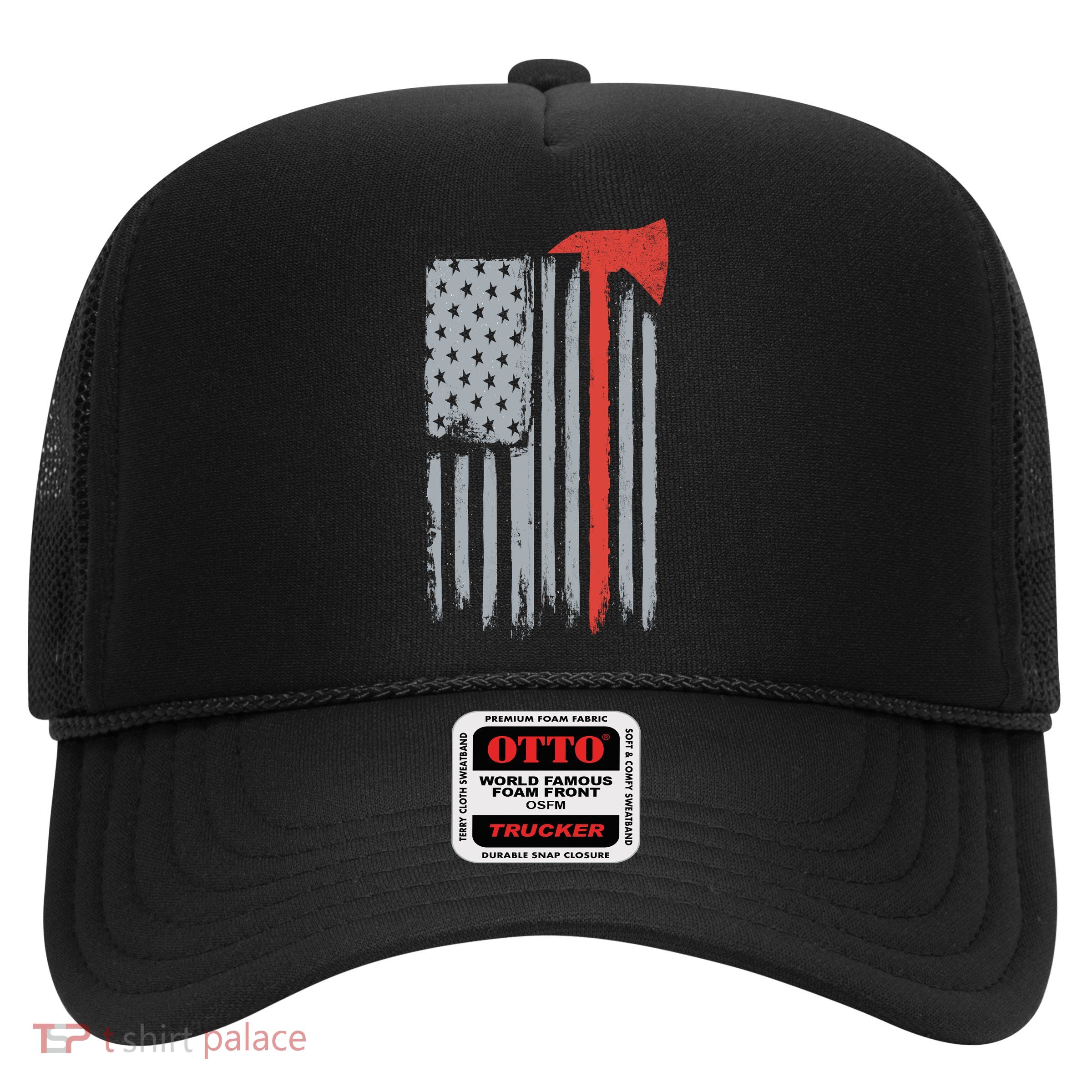 Firefighter Red Axe Vintage American Flag Trucker Hat