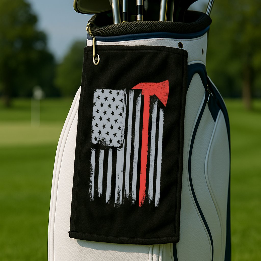 Firefighter Red Axe Vintage American Flag Golf Towel