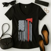 Firefighter Red Axe Vintage American Flag Women's V-Neck T-Shirt