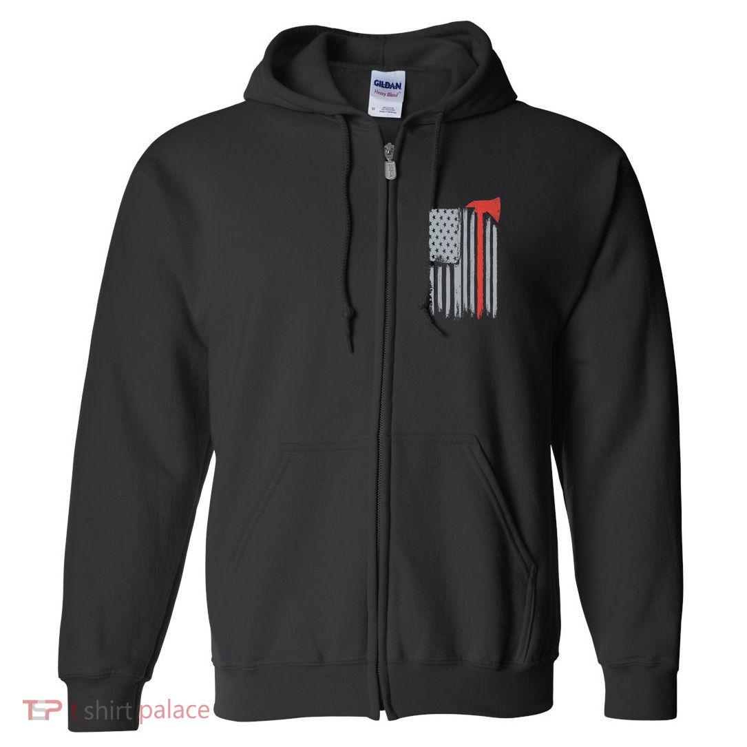 Firefighter Red Axe Vintage American Flag Full Zip Hoodie