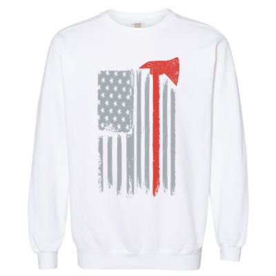 Firefighter Red Axe Vintage American Flag Garment-Dyed Sweatshirt