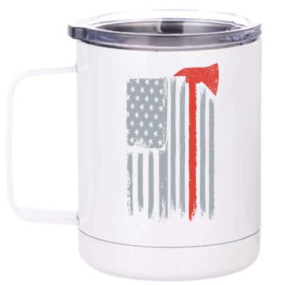 Firefighter Red Axe Vintage American Flag 12 oz Stainless Steel Tumbler Cup