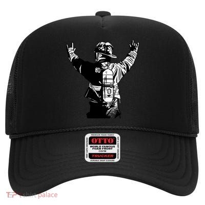 Firefighter Rock Hands High Crown Mesh Back Trucker Hat