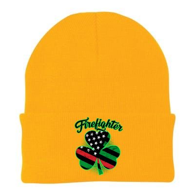 Firefighter St. Patrick's Day Red Line Clover Knit Cap Winter Beanie