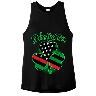 Firefighter St. Patrick's Day Red Line Clover Ladies PosiCharge Tri-Blend Wicking Tank
