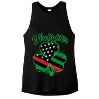 Firefighter St. Patrick's Day Red Line Clover Ladies PosiCharge Tri-Blend Wicking Tank