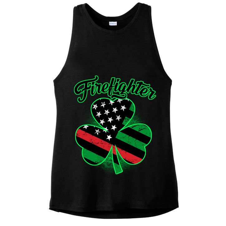 Firefighter St. Patrick's Day Red Line Clover Ladies PosiCharge Tri-Blend Wicking Tank