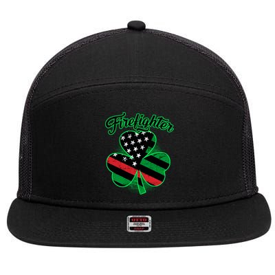 Firefighter St. Patrick's Day Red Line Clover 7 Panel Mesh Trucker Snapback Hat