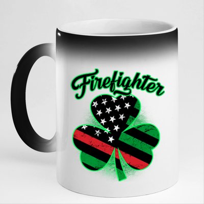 Firefighter St. Patrick's Day Red Line Clover 11oz Black Color Changing Mug