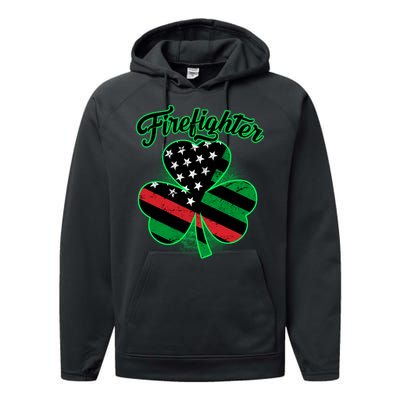 Firefighter St. Patrick's Day Red Line Clover Performance Fleece Hoodie