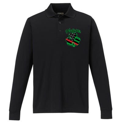 Firefighter St. Patrick's Day Red Line Clover Performance Long Sleeve Polo