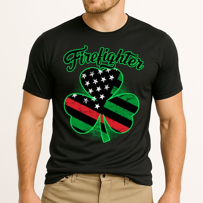 Firefighter St. Patrick's Day Red Line Clover Performance Shirt