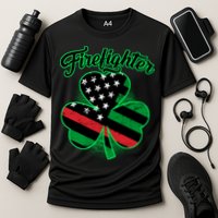 Firefighter St. Patrick's Day Red Line Clover Performance Shirt