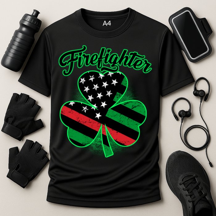 Firefighter St. Patrick's Day Red Line Clover Performance Shirt