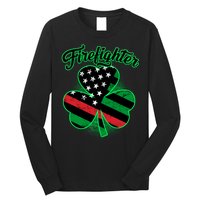 Firefighter St. Patrick's Day Red Line Clover Long Sleeve Shirt