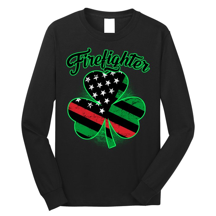 Firefighter St. Patrick's Day Red Line Clover Long Sleeve Shirt