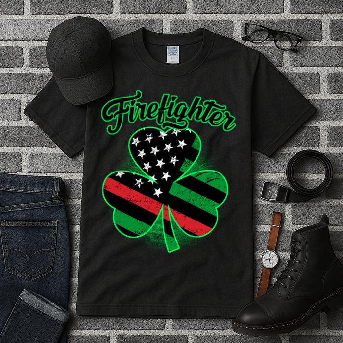 Firefighter St. Patrick's Day Red Line Clover Tall T-Shirt