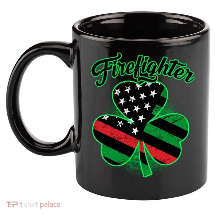 Firefighter St. Patrick's Day Red Line Clover 11oz C Handle Ceramic Mug