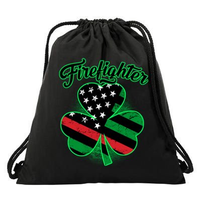 Firefighter St. Patrick's Day Red Line Clover Drawstring Bag