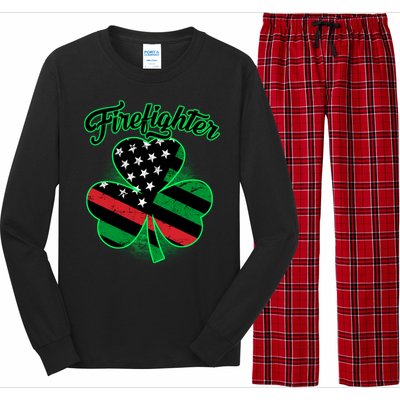 Firefighter St. Patrick's Day Red Line Clover Long Sleeve Pajama Set