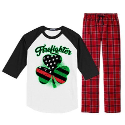 Firefighter St. Patrick's Day Red Line Clover Raglan Sleeve Pajama Set