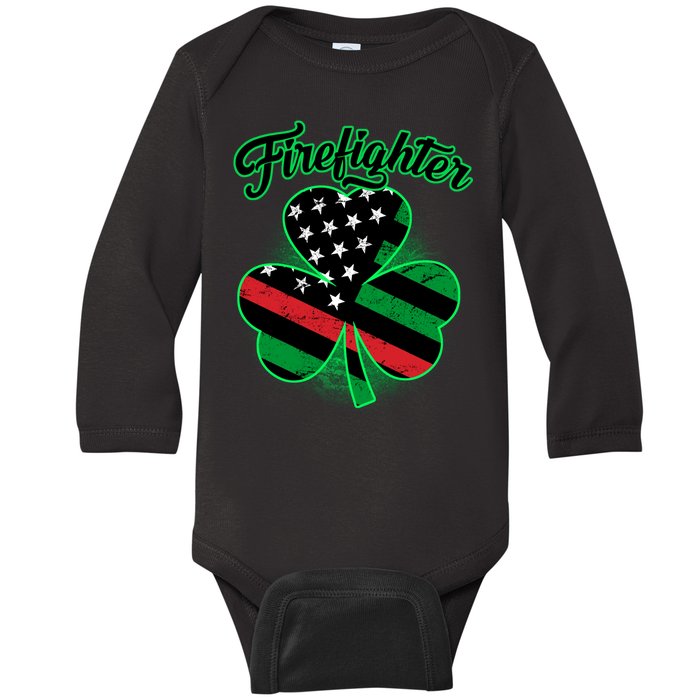 Firefighter St. Patrick's Day Red Line Clover Baby Long Sleeve Bodysuit