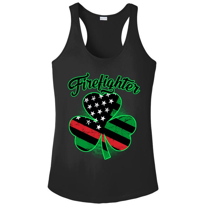Firefighter St. Patrick's Day Red Line Clover Ladies PosiCharge Competitor Racerback Tank