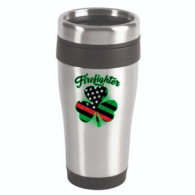 Firefighter St. Patrick's Day Red Line Clover 16oz Travel Tumbler