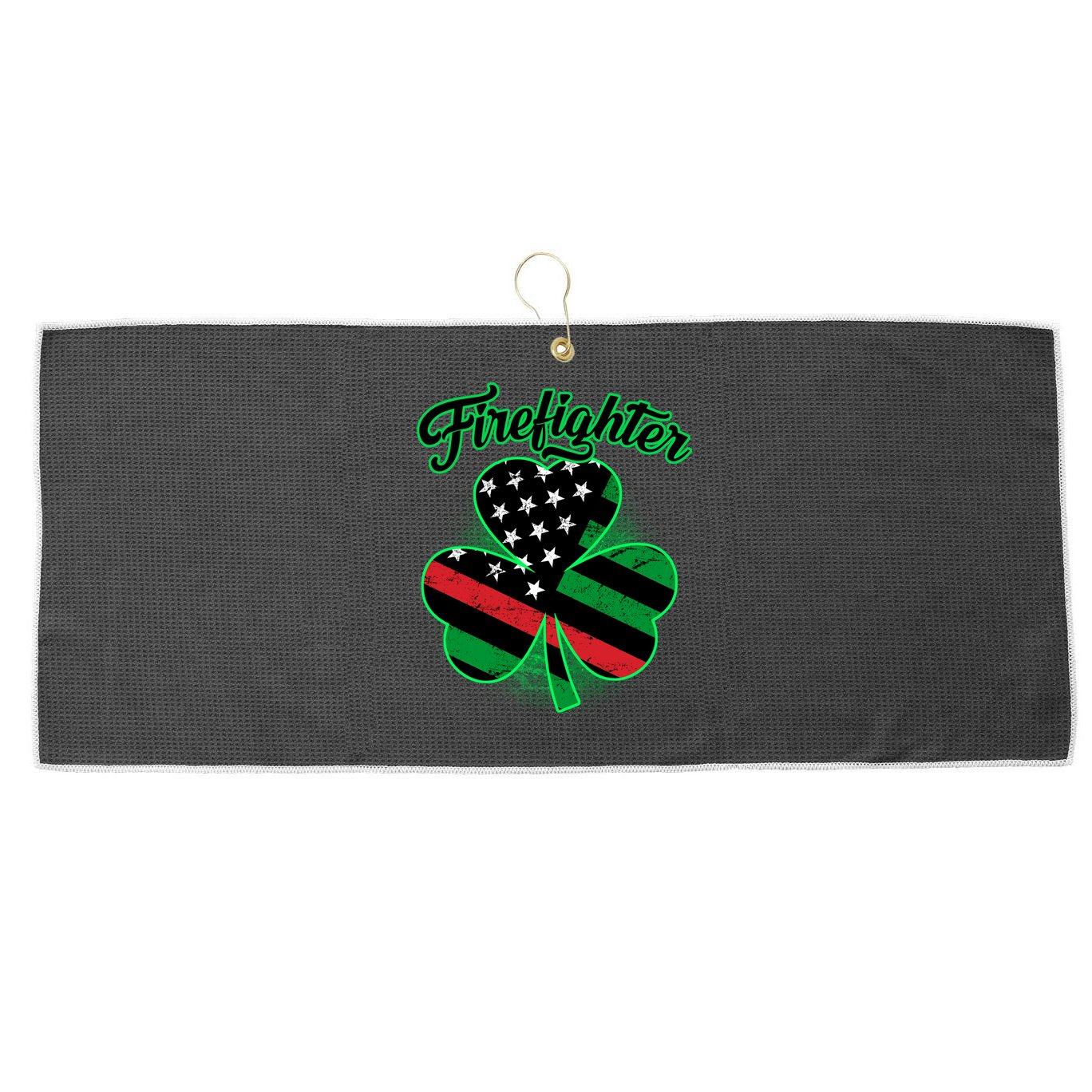 Firefighter St. Patrick's Day Red Line Clover Large Microfiber Waffle Golf Towel