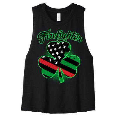 Firefighter St. Patrick's Day Red Line Clover Women's Racerback Cropped Tank