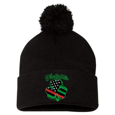 Firefighter St. Patrick's Day Red Line Clover Pom Pom 12in Knit Beanie