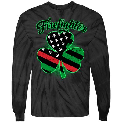 Firefighter St. Patrick's Day Red Line Clover Tie-Dye Long Sleeve Shirt