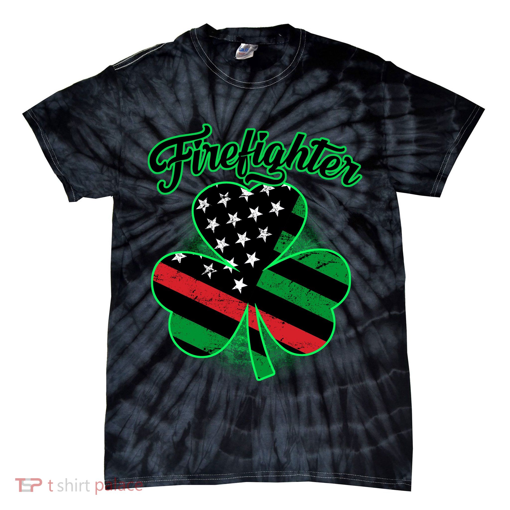 Firefighter St. Patrick's Day Red Line Clover Tie-Dye T-Shirt