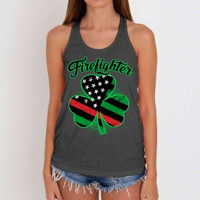 Firefighter St. Patrick's Day Red Line Clover Women's Knotted Racerback Tank