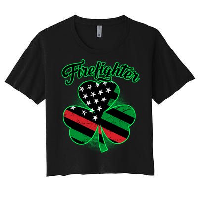 Firefighter St. Patrick's Day Red Line Clover Women's Crop Top Tee