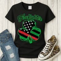 Firefighter St. Patrick's Day Red Line Clover Womens T-Shirt