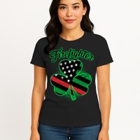 Firefighter St. Patrick's Day Red Line Clover Womens T-Shirt