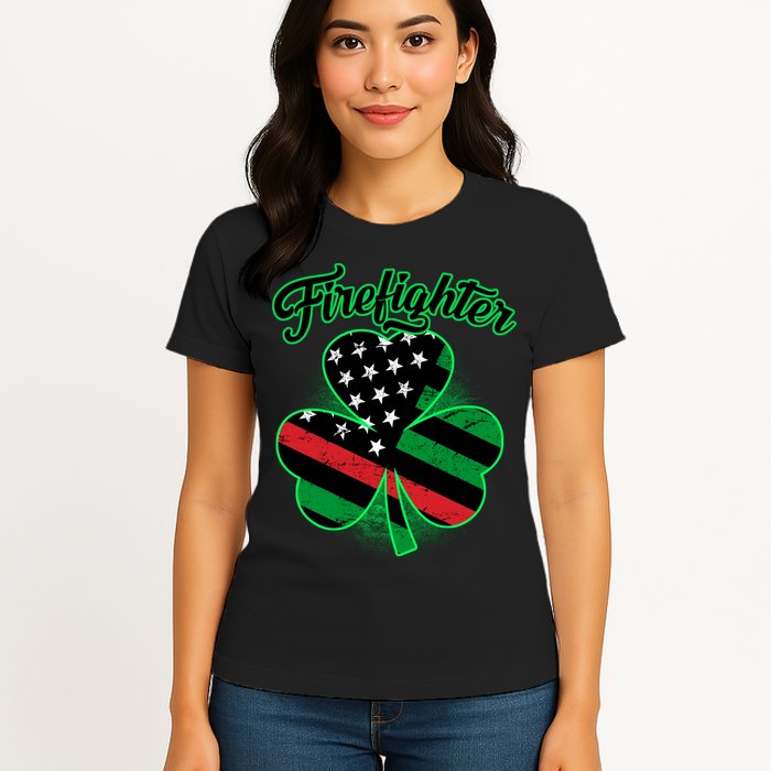 Firefighter St. Patrick's Day Red Line Clover Womens T-Shirt