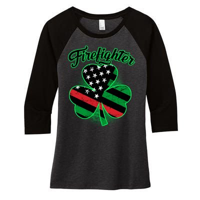 Firefighter St. Patrick's Day Red Line Clover Women's Tri-Blend 3/4-Sleeve Raglan Shirt