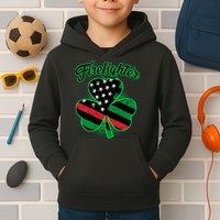Firefighter St. Patrick's Day Red Line Clover Kids Hoodie