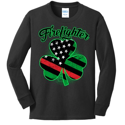 Firefighter St. Patrick's Day Red Line Clover Kids Long Sleeve Shirt