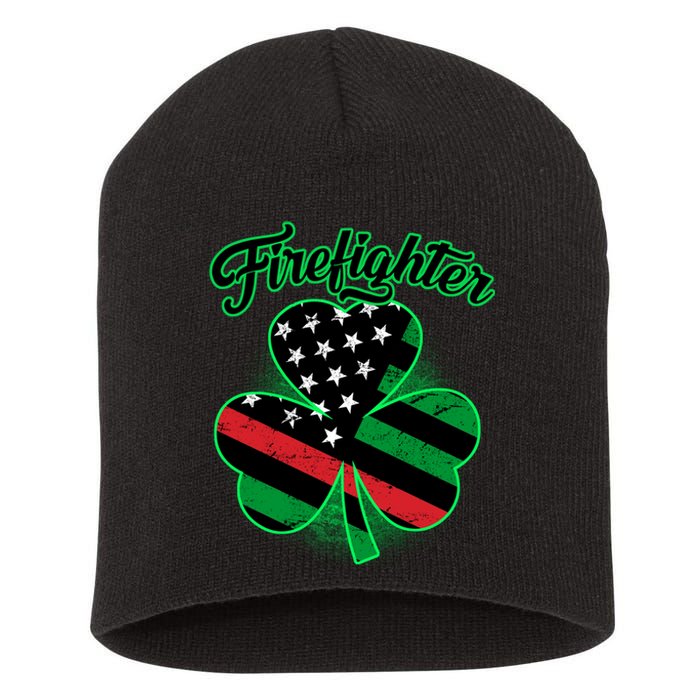 Firefighter St. Patrick's Day Red Line Clover Short Acrylic Beanie