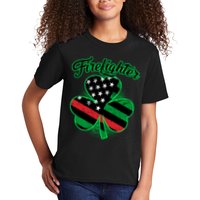 Firefighter St. Patrick's Day Red Line Clover Kids T-Shirt