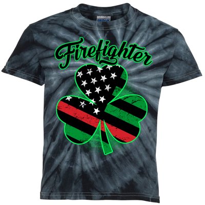 Firefighter St. Patrick's Day Red Line Clover Kids Tie-Dye T-Shirt