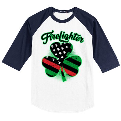 Firefighter St. Patrick's Day Red Line Clover Baseball Sleeve Shirt