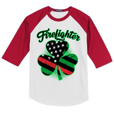 Firefighter St. Patrick's Day Red Line Clover Kids Colorblock Raglan Jersey