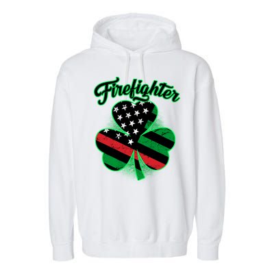 Firefighter St. Patrick's Day Red Line Clover Garment-Dyed Fleece Hoodie