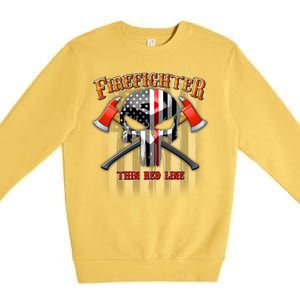 Firefighter Thin Red Line Flag Skull Premium Crewneck Sweatshirt